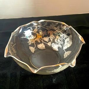 Sterling Overlay Flanders Poppy Pattern Glass‎ Bowl; Silver City Cambridge